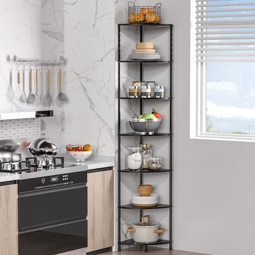 7 Tier Corner Book Shelf, 64.7", Marble Black