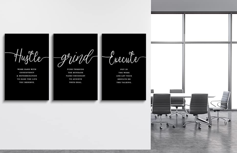 Gift for Boss,Framed Canvas Wall Art Success Quote, Office Wall Art, Black Large Poster, Positive Motivational Set of 3 Prints, Execute Failure Definition, Inspirational Print (F-3pcs,24x36inchx3pcs)