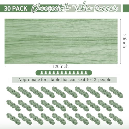 30 Pack Sage Green Table Runner 10Ft Cheesecloth Table Runner Boho Gauze Table Runners Romantic Long Cheese Cloth Sheer Fabric Table Runners for Wedding Party Bridal Shower