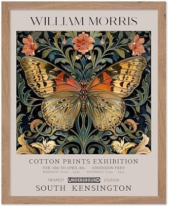 Monem Art William Morris Poster - Butterfly Print - Flower Art - Botanical Poster - Moth Illustration - Floral Creation - Aesthetic Living Room Decor - 16x20 Beige Framed