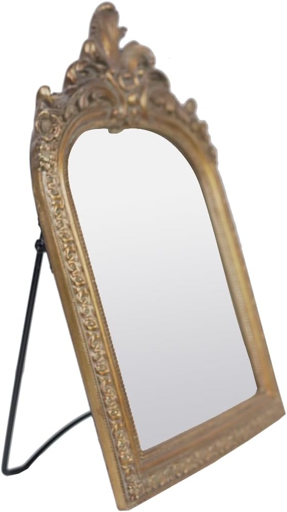 Bronze Vintage Vanity Desk Makeup Mirror Antique Decorative Wall Mirror,Resin Carved Arched Mirror for Living Room,Bedroom Dresser,Home Decor ﻿ (Large)