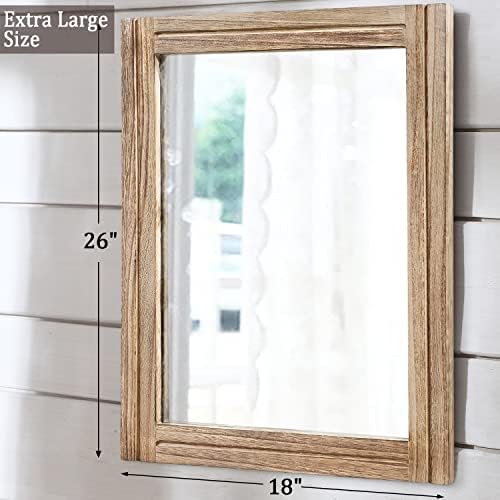 AAZZKANG Rustic Mirror for Wall with Rectangle Wood Framed Decorative Hanging Mirrorrs Large 26"x18"for Bedroom Bathroom Living Room Dressing Room
