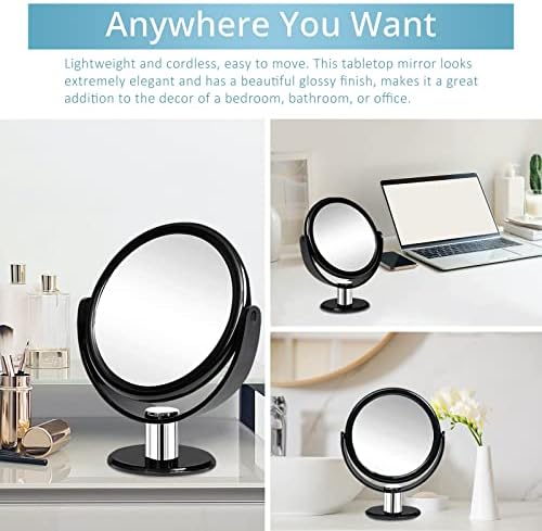 Magnifying Makeup Double Sided Mirror 1x 10x Magnification Desk Mirror 6'' | Fabuday Tabletop Magnified Mirror with Stand, Two Side Cosmetic Vanity Acrylic Mirror, 360° Rotation, Black