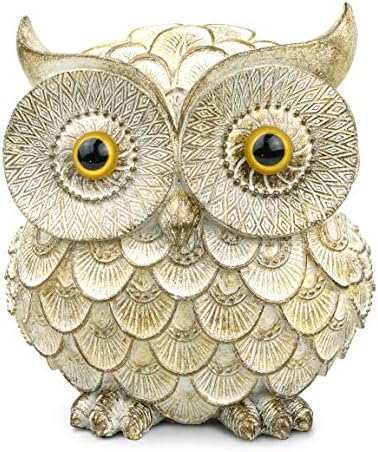Garwor Retro Owl Statue for Home Decor, 6" Antique White Resin Owl Figurine with Artistic Raised Feathers, Cute Bird Sculpture for Bookshelf Mantle Tabletop Decoration, Gift for Owl Lovers