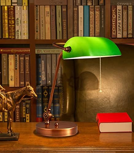 Table lamp Emerald Green Glass Reading Light Copper Base 1920's Classic Banker lamp Green Pull Switch LED Desk lamp Adjustable 360 Degree lampshade Office/Bedroom/Study E27 (Model-G)