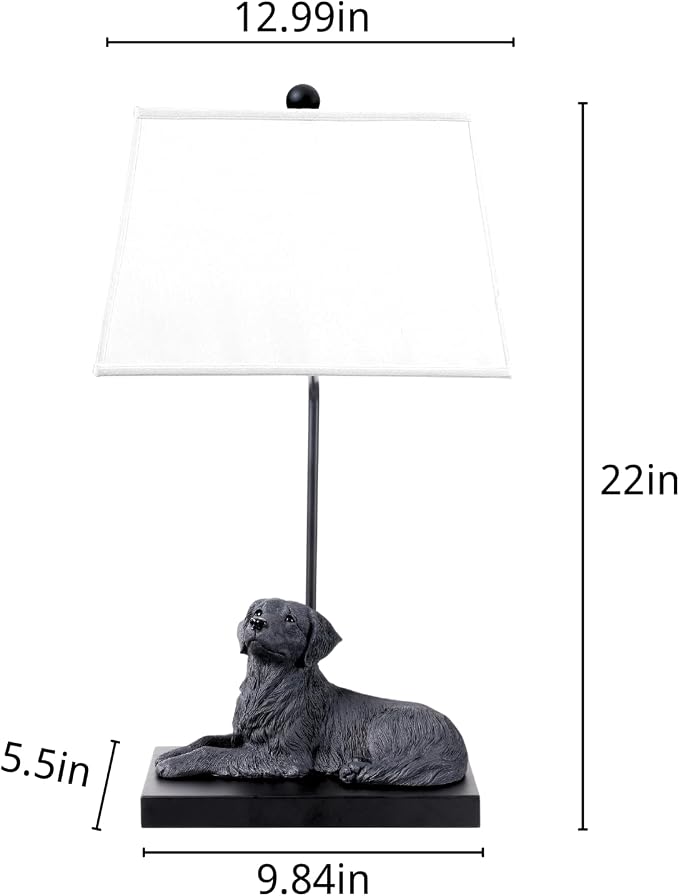 YANIC Desk Lamp with Black Dog Statue, Resin Lamp for Bedroom, 3 Way Dimmable Rotary Switch, Home Décor Accents for Living Room, Office, Dormitory, Reading Room (24061)