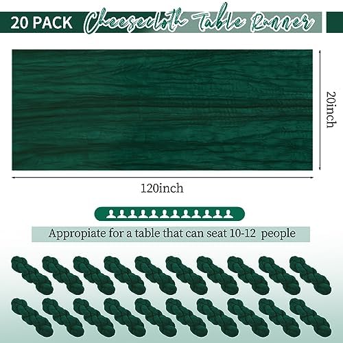 20 Pack Emerald Green Table Runner 10Ft Cheesecloth Table Runner Boho Gauze Cheese Cloth Table Runners Romantic Long Sheer Fabric Table Runners for Wedding Party Bridal Shower