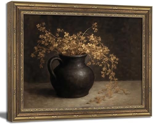 Gold Framed Wall Art Vintage Floral Antique Wall Art Moody Still Life Botanical Wall Decor Picture Rustic Country Cottagecore Autumn Dried Flowers Poster Print for Living Room Bedroom 12x16in