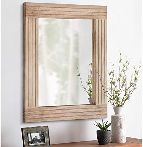 Rectangle Mirror Retro Wooden Wall-Mounted Mirrors Farmhouse Bedroom Bathroom Vanity Entrance Decorative Antique Hanging Mirror Large 20"x16"