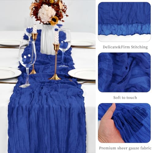 20 Pack Royal Blue Table Runners 10Ft Cheesecloth Table Runner Boho Gauze Cheese Cloth Table Runner Romantic Long Sheer Fabric Table Runners for Wedding Party Bridal Shower
