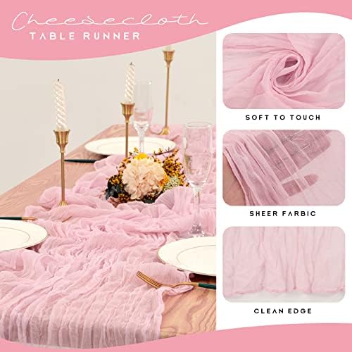 12 Pack Cheesecloth Table Runner 35 x 120 inch Long Boho Cheese Cloth Gauze Table Runners Semi Sheer Table Runner for Wedding Decor, Bridal Shower, Birthday Party (Light Pink)