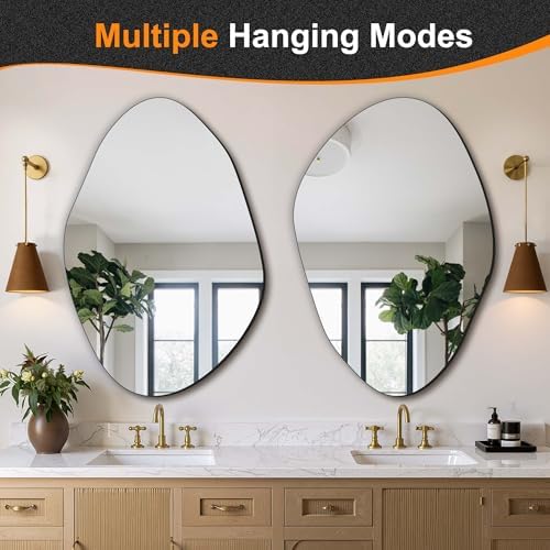Delma Irregular Wall Mirror, 36"x24" | Asymmetrical Wavy Cloud Design, Frameless, Bathroom, Bedroom, Living Room & Entryway, Modern Boho, Wall-Mounted