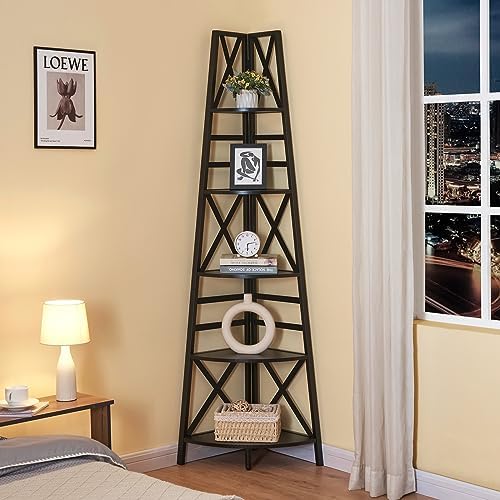 HOMBAZAAR 5 Tier Corner Shelf,72 Inch Tall Corner Bookshelf,Black