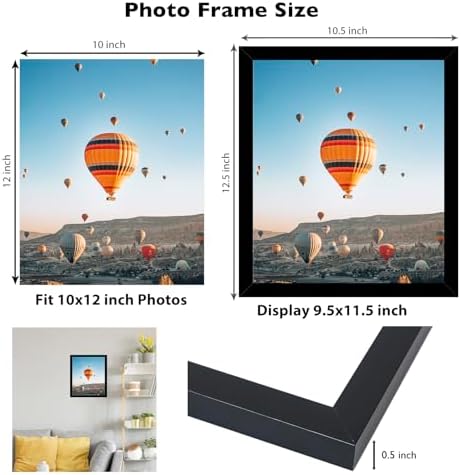 JCJMY 10x12 Black Picture Frame Set of 6, Horizontal and Vertical Formats for Wall Hanging, 10 x 12 Wall Gallery Poster Photo Frames with Shatter Resistant Plexiglass, 6 Pack, Black