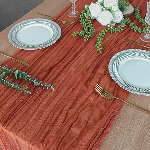 FEXIA 6Pcs Terracotta Cheesecloth Table Runner Rust Boho Fall Decoration