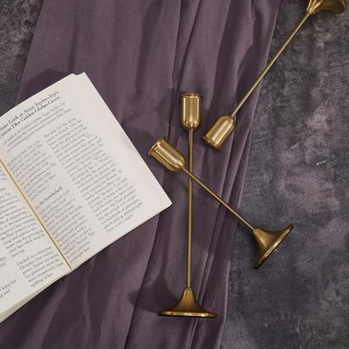 Gold Candlestick Holders, Brass Metal Taper Candle Stick Holders Set of 3