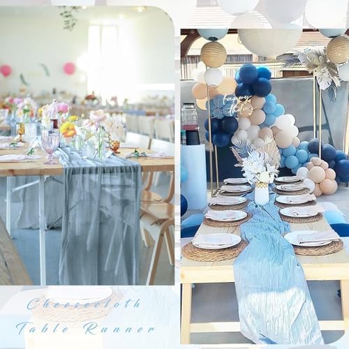 6 Pcs 10FT Dusty Blue Cheesecloth Table Runner 35 x 120 Inches Long Runner for Tables Gauze Fabric Boho Table Runner Decoration Rustic Sheer Runner for Wedding Baby Shower Birthday Party (Dusty Blue)