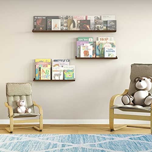 Wallniture Denver Multi Size Floating Shelves, Picture Ledge Living Room Decor, Book Display Shelf, Office Bedroom Wall Decor Set of 3 Walnut Color