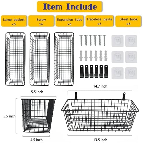Joben Oligey 3 Set [Extra Large] Hanging Wall Baskets ,Wire Basket For Storage Pantry, Farmhouse Food Storage Kitchen Pantry Laundry Closet Garage RV ,Black