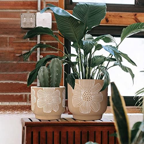 Ceramic Plant Pots, 8+6 Inch, 2 Pcs Indoor Planters with Drainage Holes