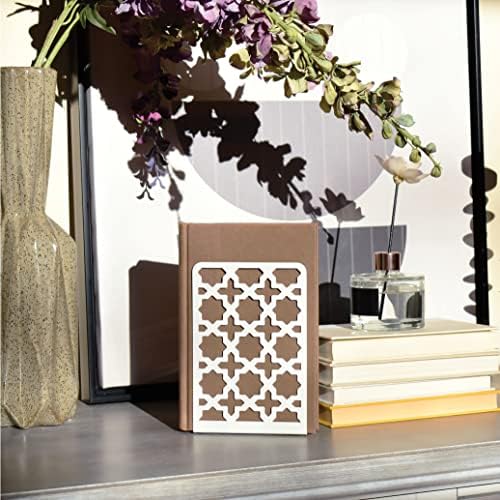 CNK Book Ends Bookends for Decorative Books Holder Bookend Shelves End Hold Heavy Duty Holders Stoppers Metal Stopper Cute Boho Bookshelf Holds Cookbook Office Home Set of 2 Bookends Pair White