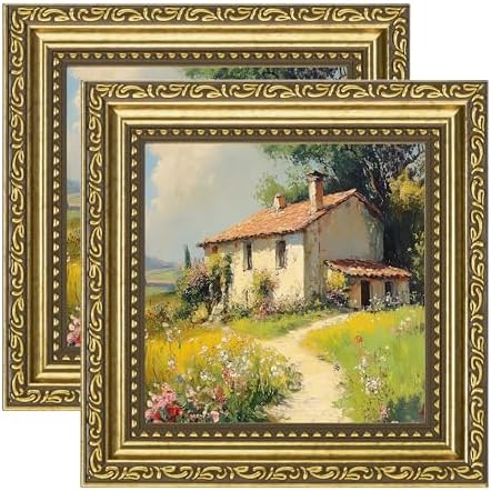 eletecpro 5x5 Vintage Picture Frame, Glass Cover, Gold, 2-Pack