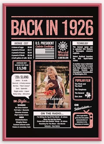 Happy 99th Birthday Party Decorations For Women Rose Gold - Gifts For 99 Year Old Women, Personalized 99th Birthday For Mom, Grandma, 99 Yr Old Bday Decor, Back In The Day You Born Birthday Poster