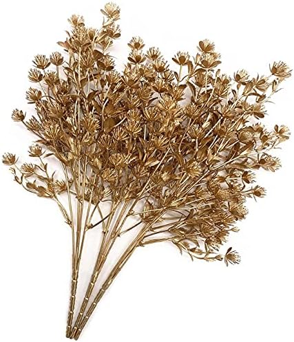 Artificial Golden Flowers, Fake Baby Breath Gypsophila Plants, Gold 4 Pack