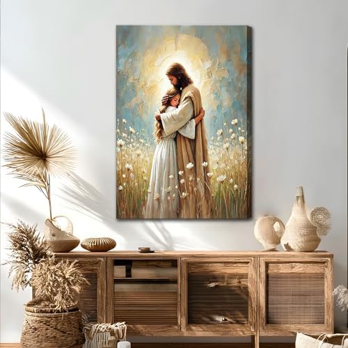 Jesus Embracing Woman Wall Art Jesus and Woman Pictures Wall Decor Christ Religious Painting Prints Christian Healing Artwork Home Decor for Bedroom Living Room Church 16X24 Inch Ready to Hang
