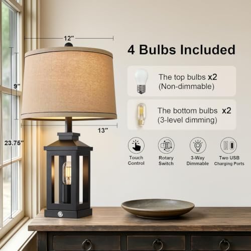 23.75" Retro Farmhouse Black Table Lamp for Living Room Bedroom Nightstand