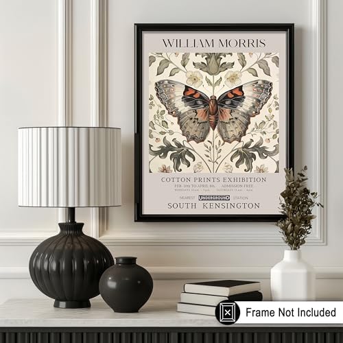 Poster Master Butterfly Print - William Morris Poster - Flower & Animal Art - Botanical Exhibition Illustration - Floral Moth Artwork - Aesthetic Office or Bedroom Decor - 18x24 UNFRAMED Wall Decor
