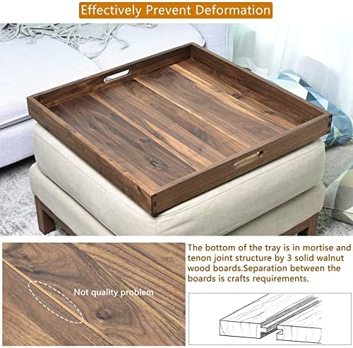24" Square Handmade XL Black Walnut Wood Ottoman Tray with Handle