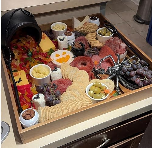 Serving Tray with Handles, 22 inch Large Square Ottoman Tray Coffee Table Tray, Wooden Trays Decorative Trays for Party, Food Serving, Breakfast, Dinner, Coffee Tea, Appetizers