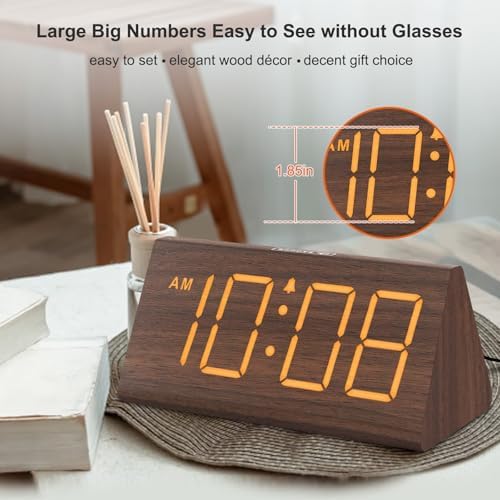 DreamSky Wooden Digital Alarm Clock for Bedrooms Desks with Large Numbers