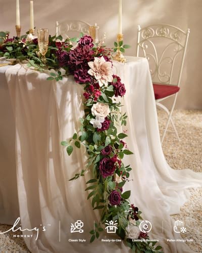 Ling's Moment 14Ft Ivory Table Runner, Wedding Sheer Chiffon Table Runners