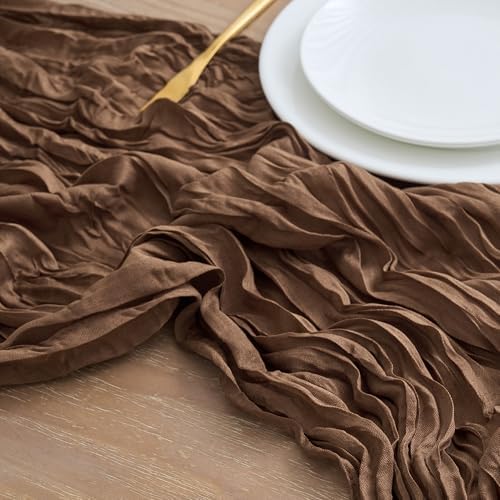 Asee'm 2pcs Brown Coffee Cheesecloth Table Runner 10FT Boho Rustic Fall