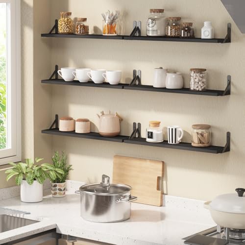 YGEOMER 23.6in Floating Shelves for Wall Home Decor, Black Set of 6