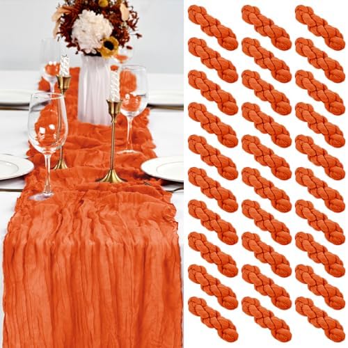 30 Pack Orange Table Runner 10Ft Cheesecloth Table Runner Boho Gauze Cheese Cloth Table Runners Romantic Long Sheer Fabric Burnt Orange Table Runners for Wedding Party Bridal Shower