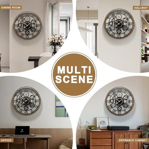 Large Farmhouse Wall Clocks for Living Room ,Gears Large Round Wall Clock