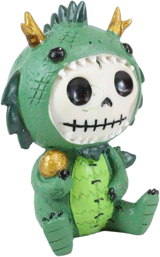 Ebros Furrybones Tatsu Dragon Figurine Small 3.25" Furry Bones Skeleton Monster Collectible Decor Statue Gothic DOD Fantasy Dragons Drakes Wyrmlings Themed Skulls Skeletons Decorative Sculpture