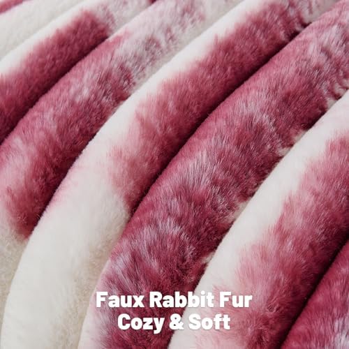 FUTEI Pack of 2 Faux Fur Throw Pillow Covers 12x20 Inch, Burgundy White