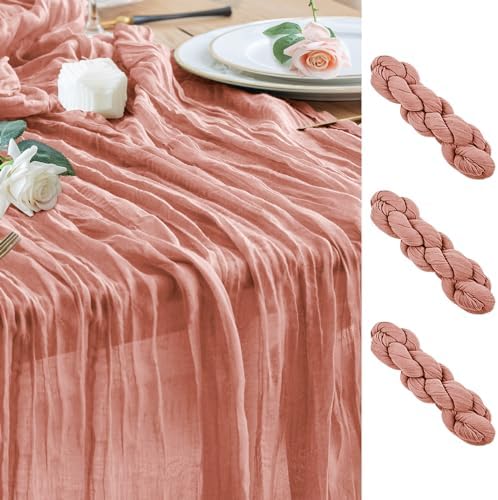 Wokceer Cheesecloth Table Runner Dark Rose 10FT Boho Gauze Runner, 3 Pack