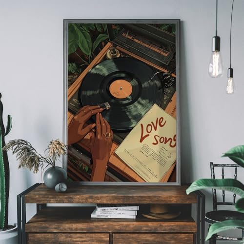 Black Girl Canvas Wall Art Afro Women Music Wall Decor, 16"x24" Unframed | African American Wall Decor, Fashion Girl Abstract Posters Prints, DJ Boho Black Female Paintings, Living Room Bedroom Decor