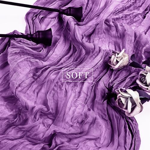 Purple 12 Pcs Cheesecloth Table Runner 10FT Runner for Tables Gauze Fabric 35 x 120 Inches Long Boho Table Runner Decoration Rustic Sheer Runner for Wedding Birthday Baby Shower Party (Purple)