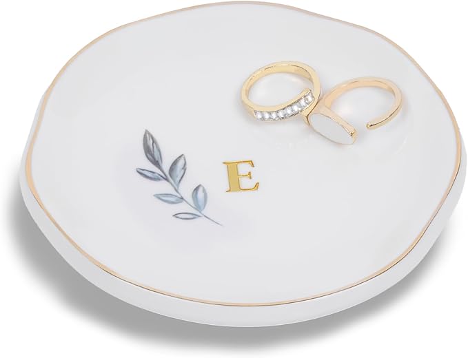 Personalized Ceramic Ring Dish, Initial Jewelry Tray for Rings, Earrings, Necklaces & Bracelets, Gift for Engagements, Birthdays, Holidays, Mom, Sister, Bridesmaid, Bride-to-Be, 4" Ring Plate