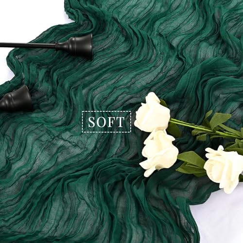 6 Pcs Emerald Green 10FT Cheesecloth Table Runner Gauze Fabric Runner for Tables Boho Table Runner Decoration Rustic Sheer Runner for Wedding Birthday Baby Bridal Shower Party (35 x 120 Inches Long)