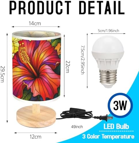 Hibiscus Table Lamp LED 3-Color Pressed Bedside, Hibiscus Shade Lamp with Wood Base for Bedroom Living Room Desk Office TL01