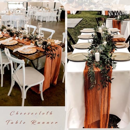 12 Pcs Cheesecloth Table Runner 10FT Terracotta Runner for Tables Gauze Fabric 35 x 120 Inches Long Boho Table Runner Decor Rustic Sheer Runner for Wedding Birthday Bridal Shower Party (Terracotta)