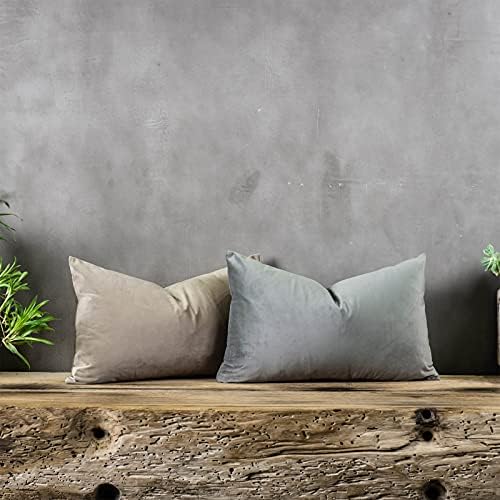 Grey Decorative Lumbar Velvet Throw Pillow Covers 16x24 inch Set of 2 with Zipper Luxury Soft Solid Rectangle Cushion Covers Case for Sofa Couch Bed Living Room