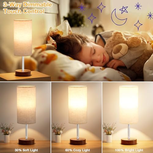 Dicoool Bedside Table Lamp for Bedroom - 3-Way Dimmable Touch Lamp, USB A+C